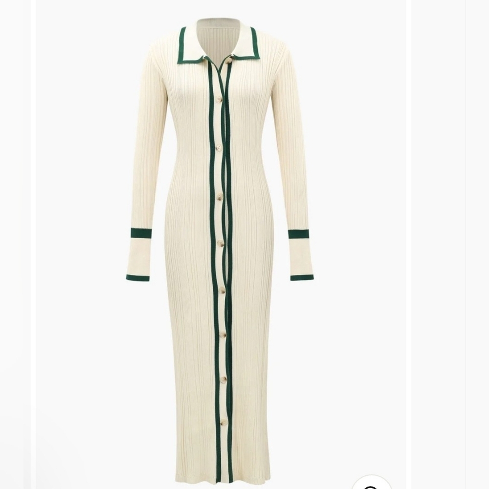 Contrast Trim Button Down Knitted Dress